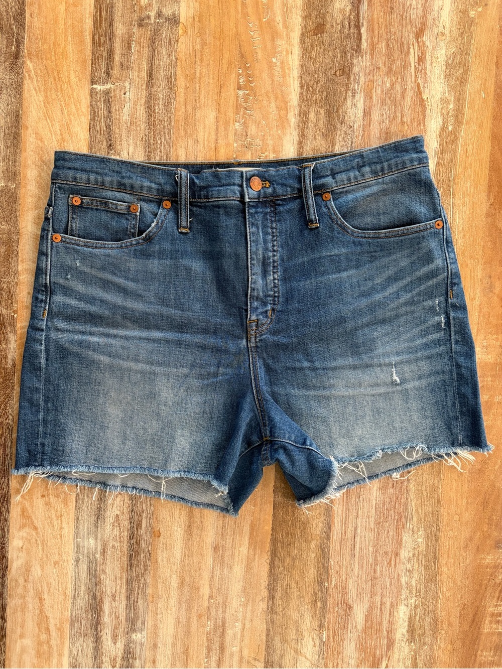 Madewell High Rise Denim Shorts Size 32 Blue Frayed Hem Raw Edge Style #F7019